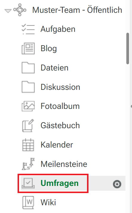 Arbeitsbereich Umfrage in KUM-Teams anlegen