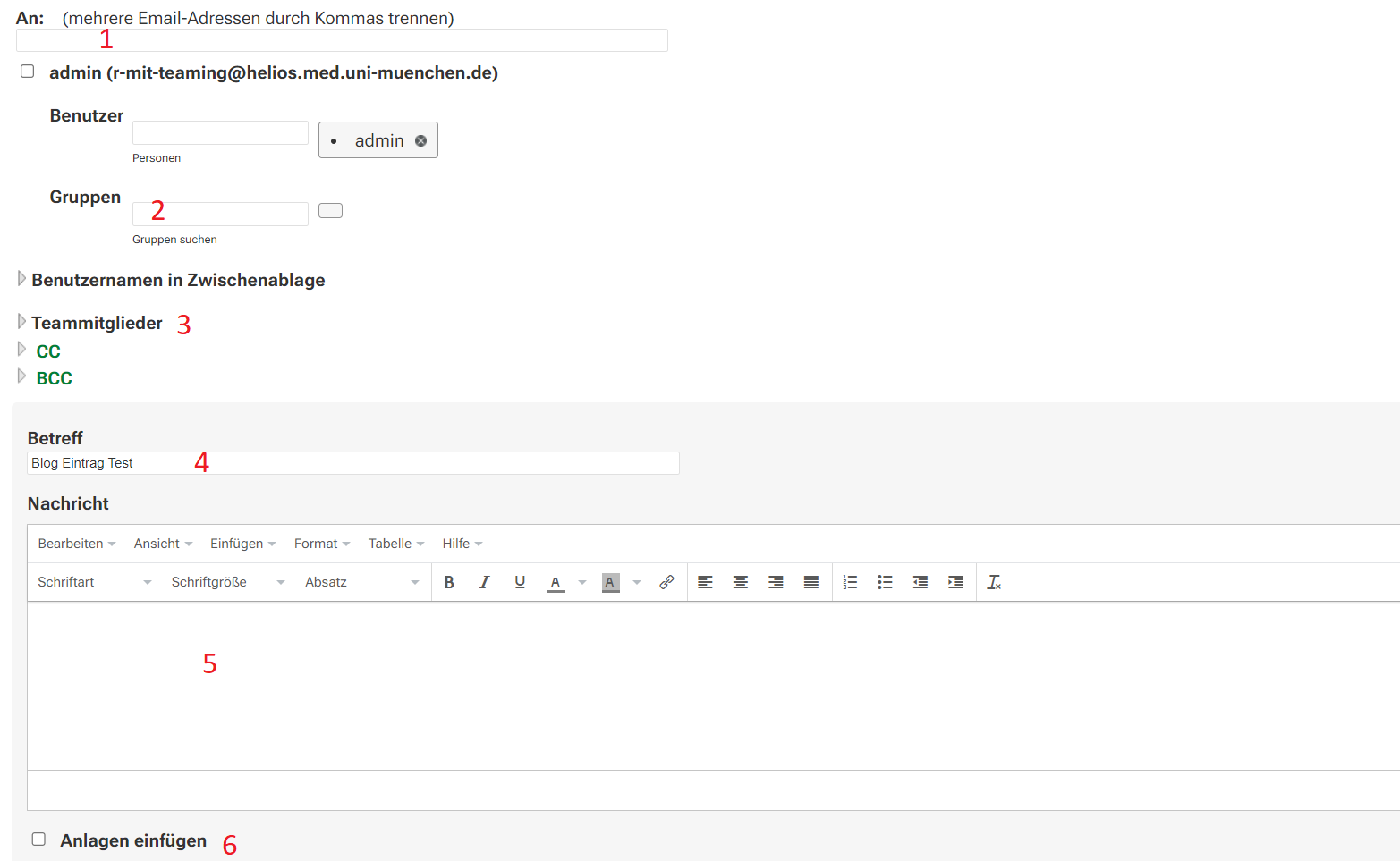 E-Mail an Mitwirkende in KUM-Teams versenden