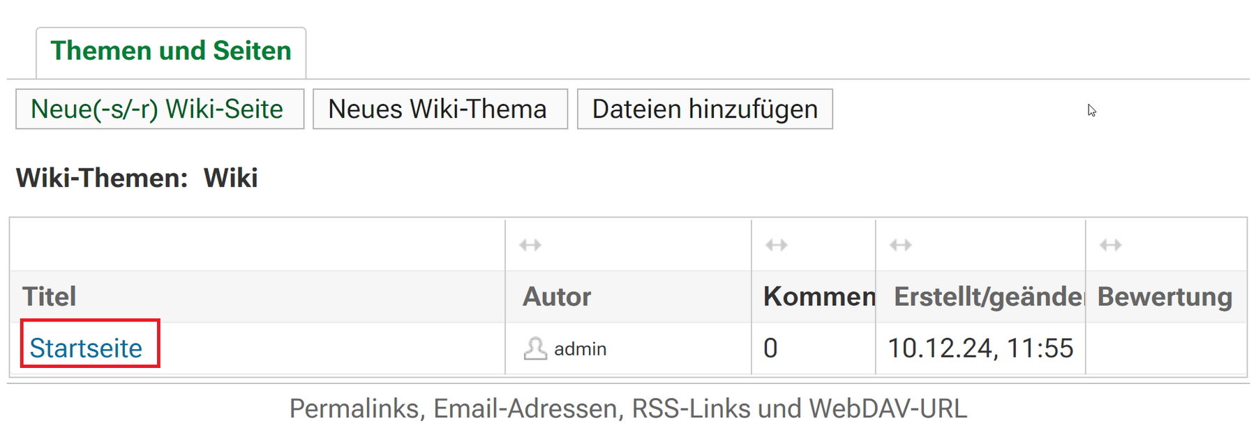 Startseite des Wikis in KUM-Teams auswählen