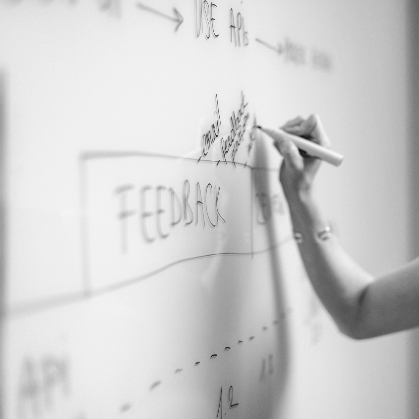  Person writing feedback on a whiteboard