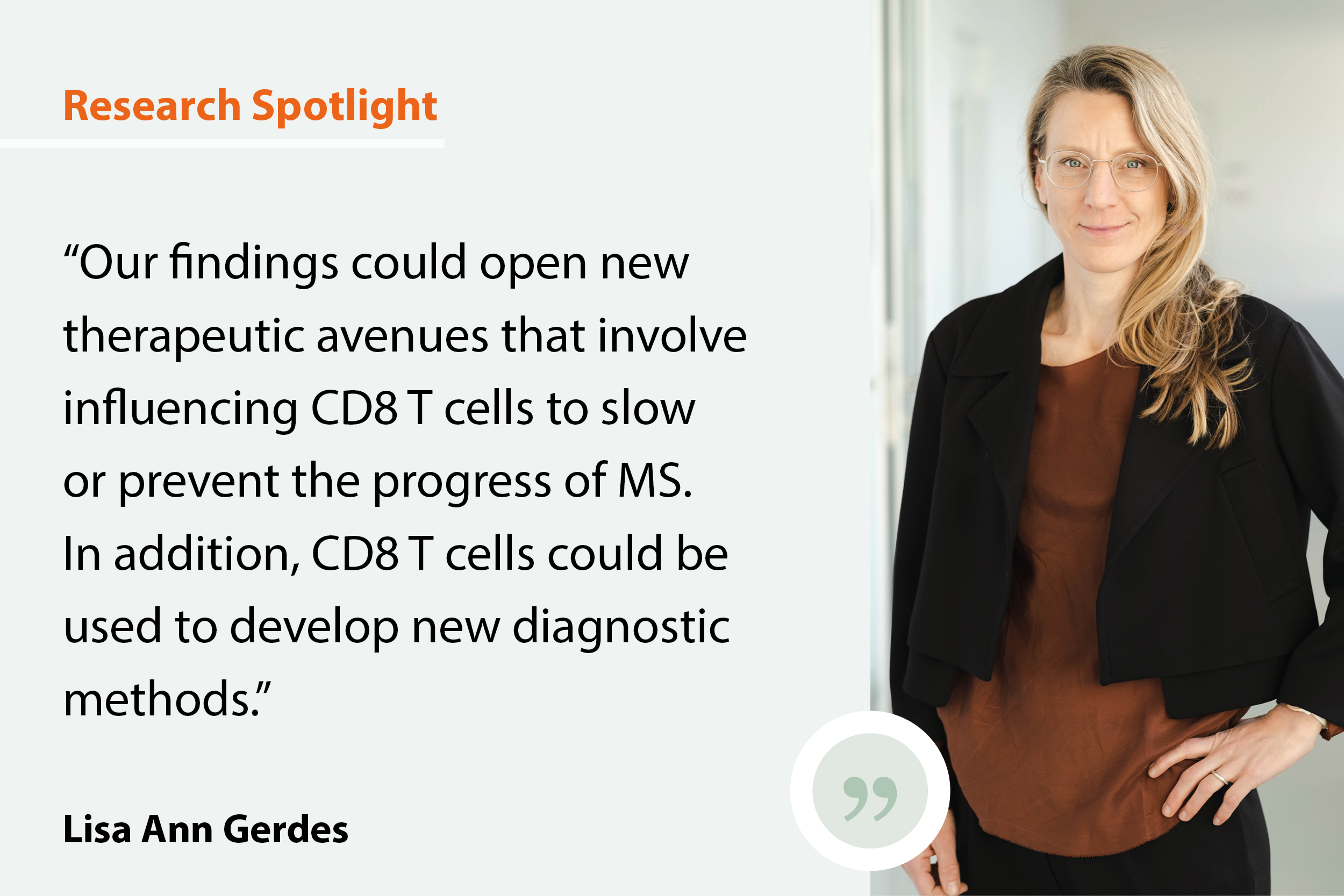   Research Spotlight: photo of researcher with citation on impact of research