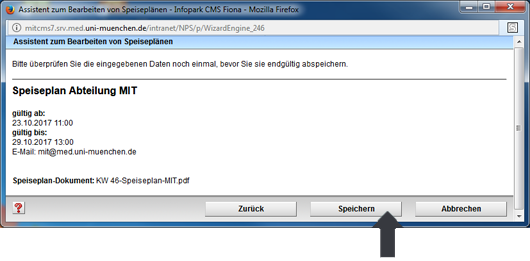 Vorschau des Speiseplans im Eingabeassistent