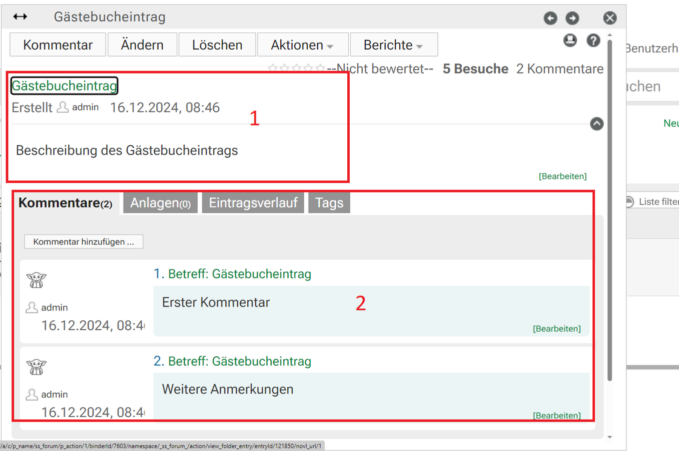 Neuer Gästebucheintrag in KUM-Teams anlegen