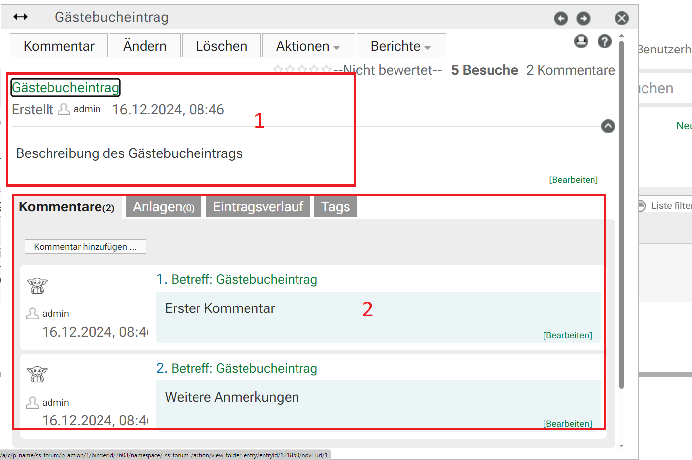 Neuer Gästebucheintrag in KUM-Teams anlegen