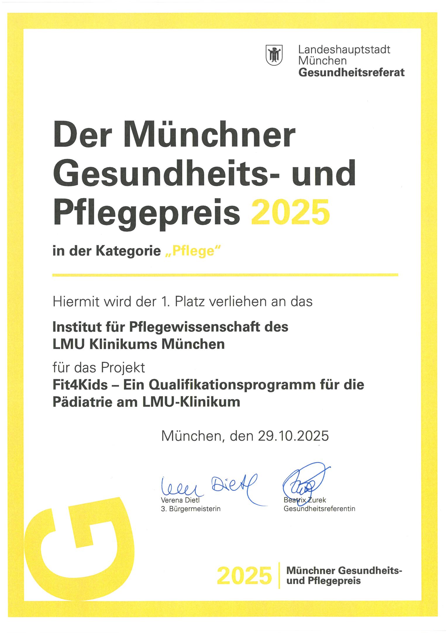 Münchener Pflegepreis 2025, 1. Platz