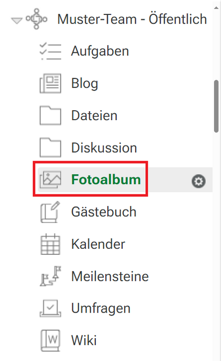 Arbeitsbereich Fotoalbum öffnen