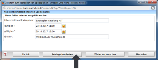 Anhänge bearbeiten beim Speiseplan im Eingabeassistent