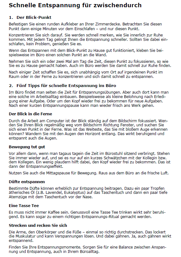 Schnelle Entspannung nach Heidenberger