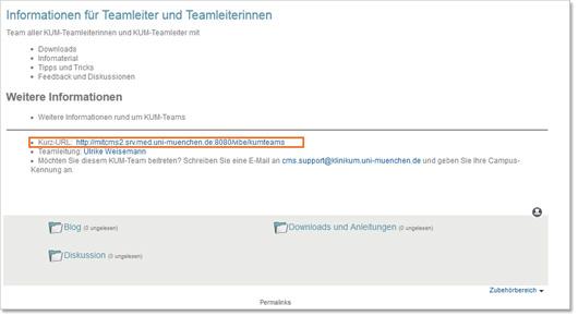 Kurz-URL des Teams anzeigen lassen