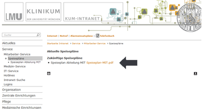 Fertige Ansicht eines Speiseplans