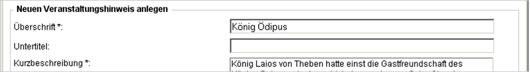 Pflichtfelder einer Veranstaltungsseite im Eingabeassistent