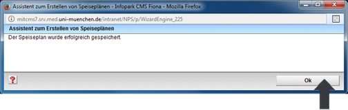 Speiseplan Eingabeassistent erfolgreich gespeichert