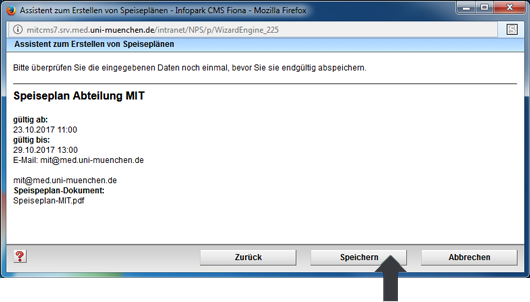 Vorschau eines Speiseplans im Eingabeassistent