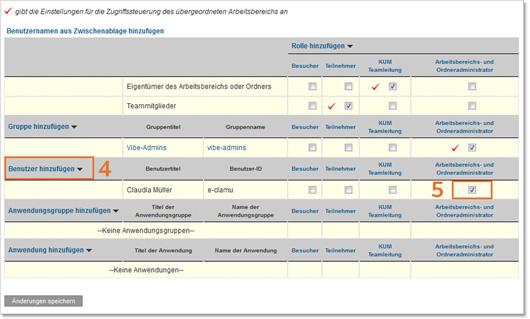 Einstellungen in der Zugriffssteuerung von KUM-Teams,

dass einzelne Mitglieder Administrationsrechte auf einzelne Ordner haben