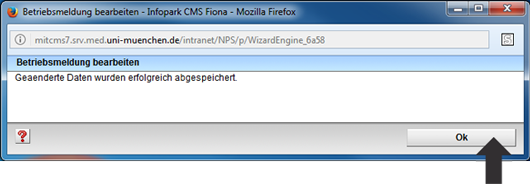 Betriebsmeldung Eingabeassistent abgespeichert