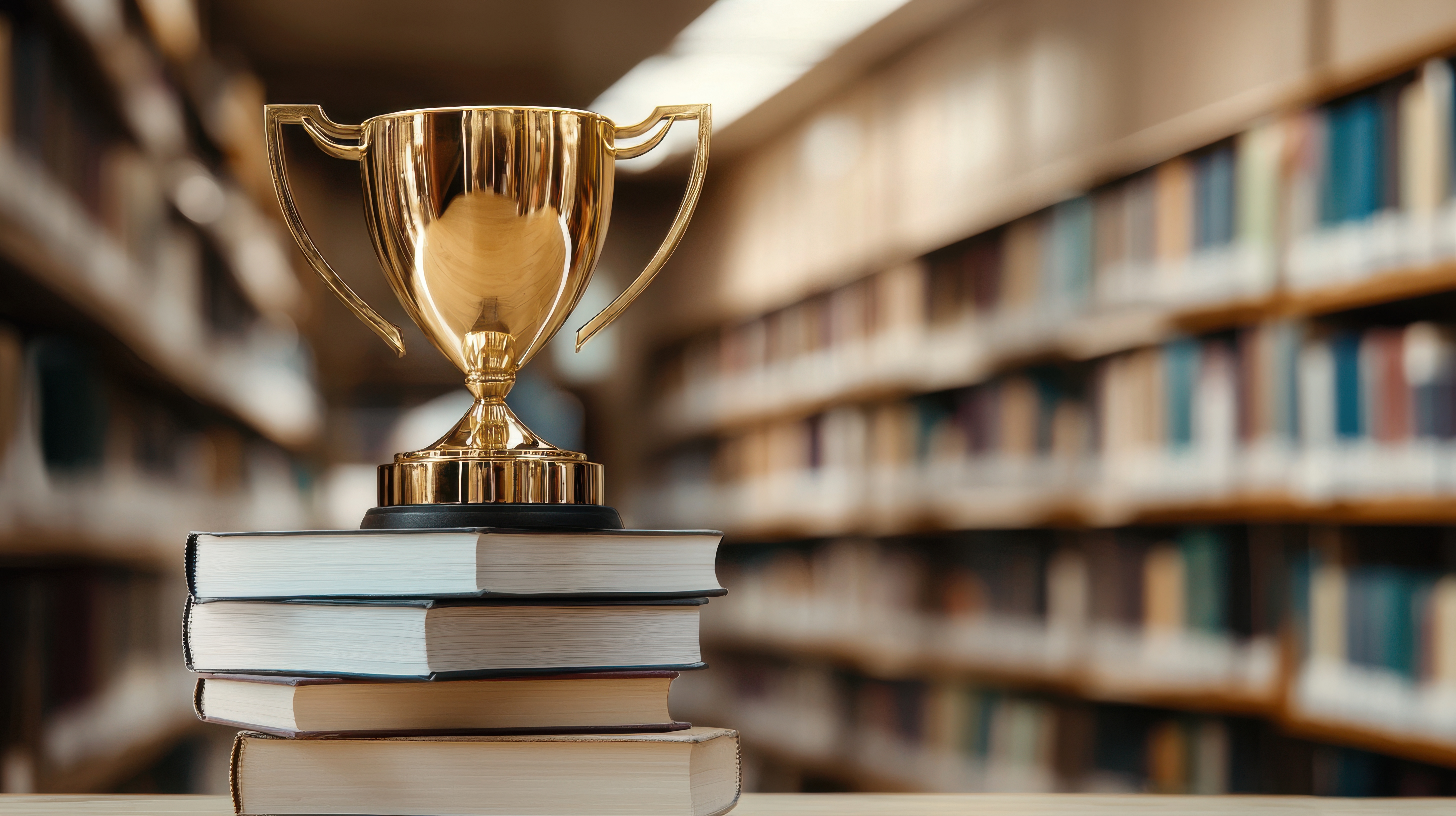  Trophy on a stack of books