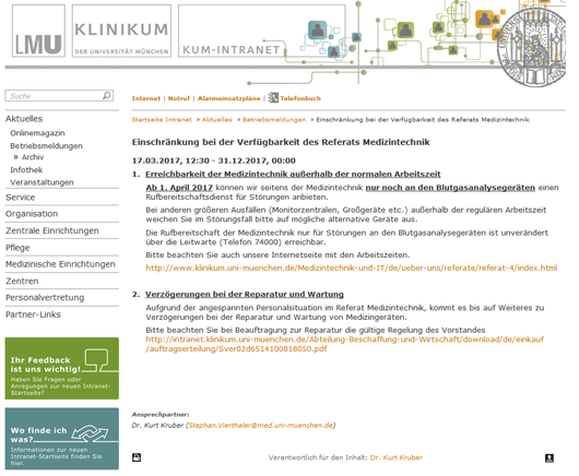 Detailansicht einer Betriebsmeldung