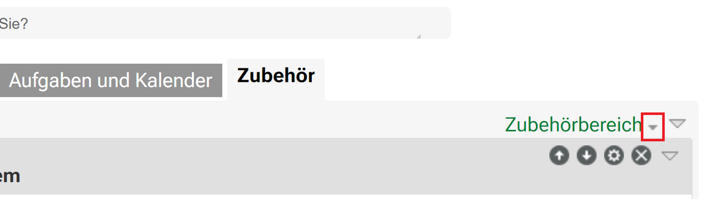 Grauer Pfeil um das Dropdown-Menü Zubehörbereich zu öffnen