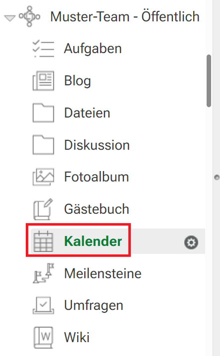 Arbeitsbereich Kalender in KUM-Teams bearbeiten