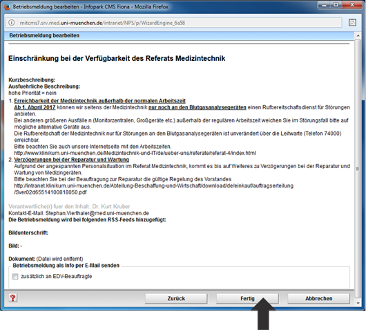 Fertige Betriebsmeldung im Eingabeassistent