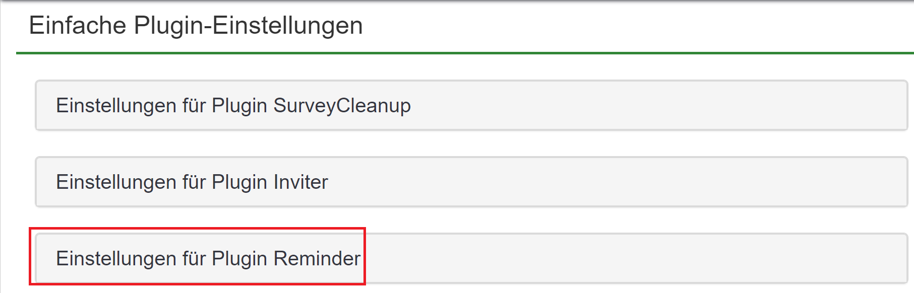 Plugin-Einstellungen, zum Beispiel vom Plugin Reminder