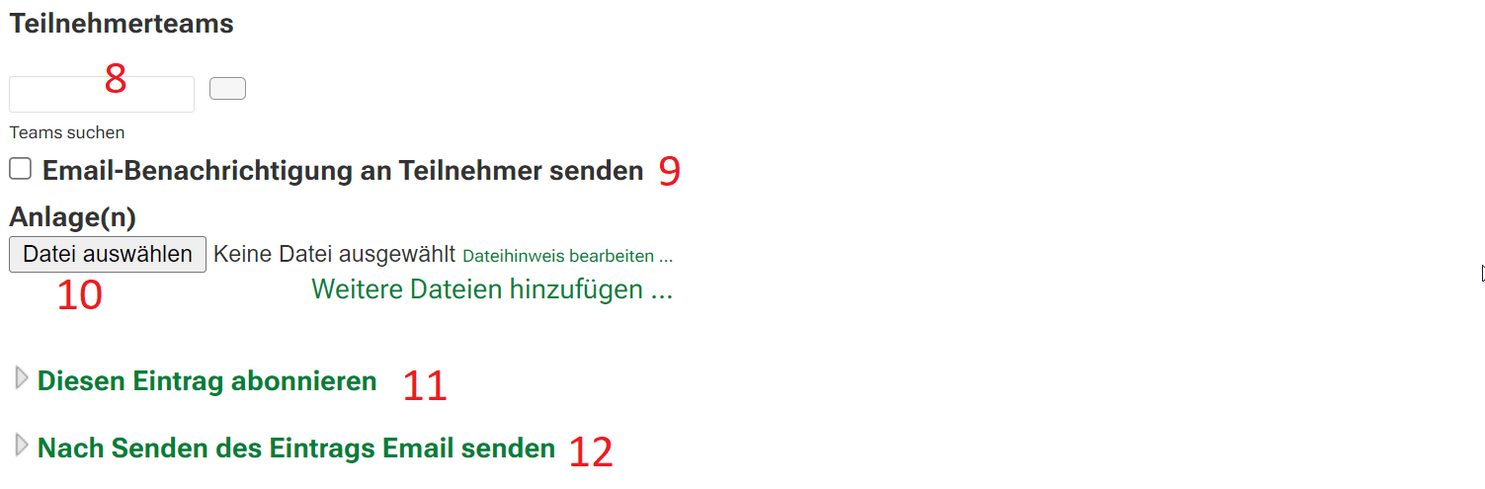 Beim Kalendereintrag in KUM-Teams können verschiedene Felder, wie Teilnehmerteams und Anlagen, ausgefüllt werden