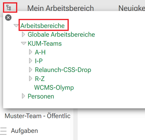 Hierarchie Pfad der Arbeitsbereiche in KUM-Teams