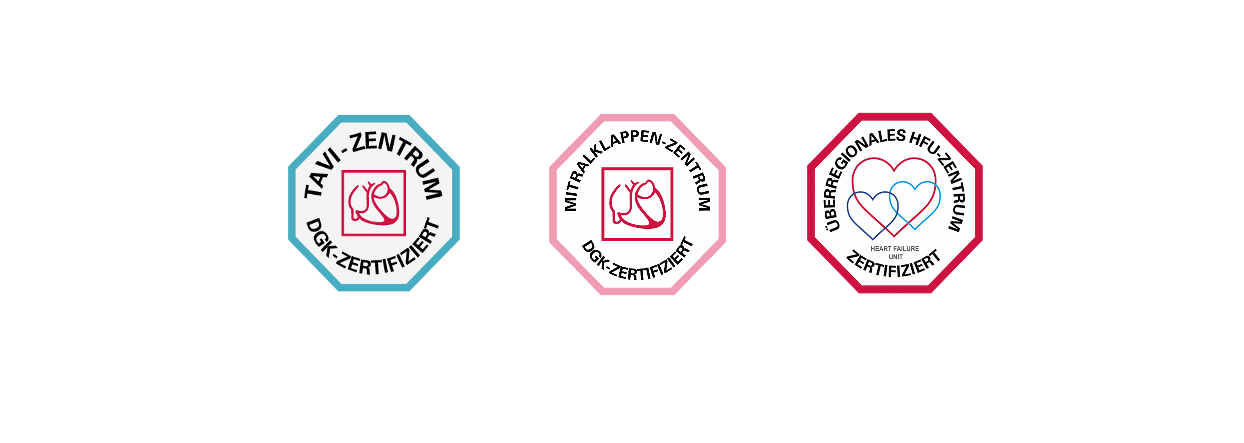 Drei Logos nebeneinander von TAVI, Herzklappenzentrum und HFU-Zentrum