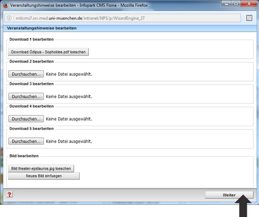 Download bearbeiten bei Veranstaltungen im Eingabeassistent