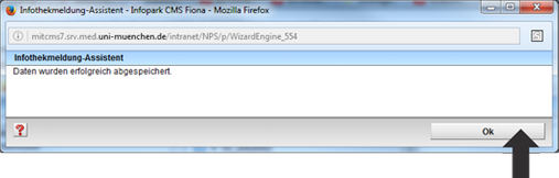 Infothek Eingabeassistent abgespeichert