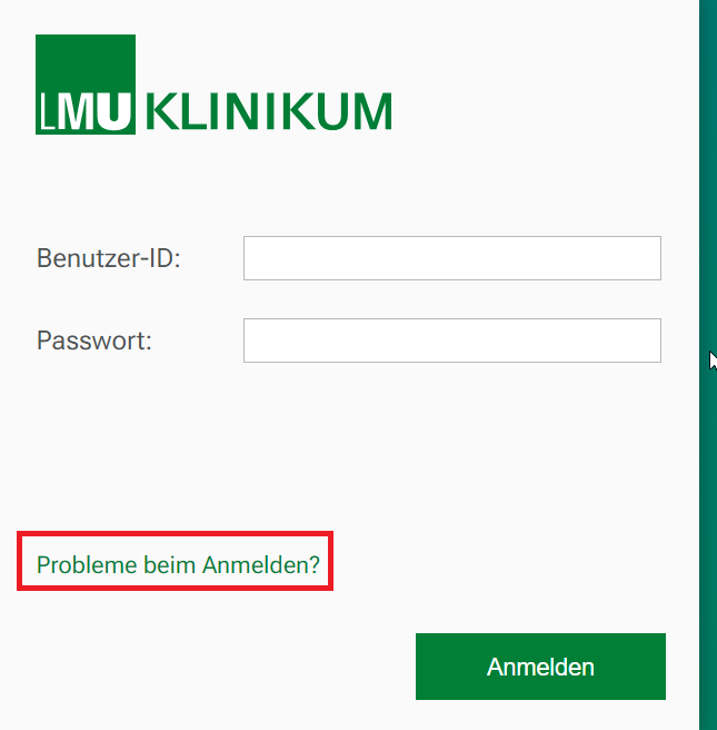 Schriftzug mit "Probleme beim Anmelden" auf grünem Hintergrund