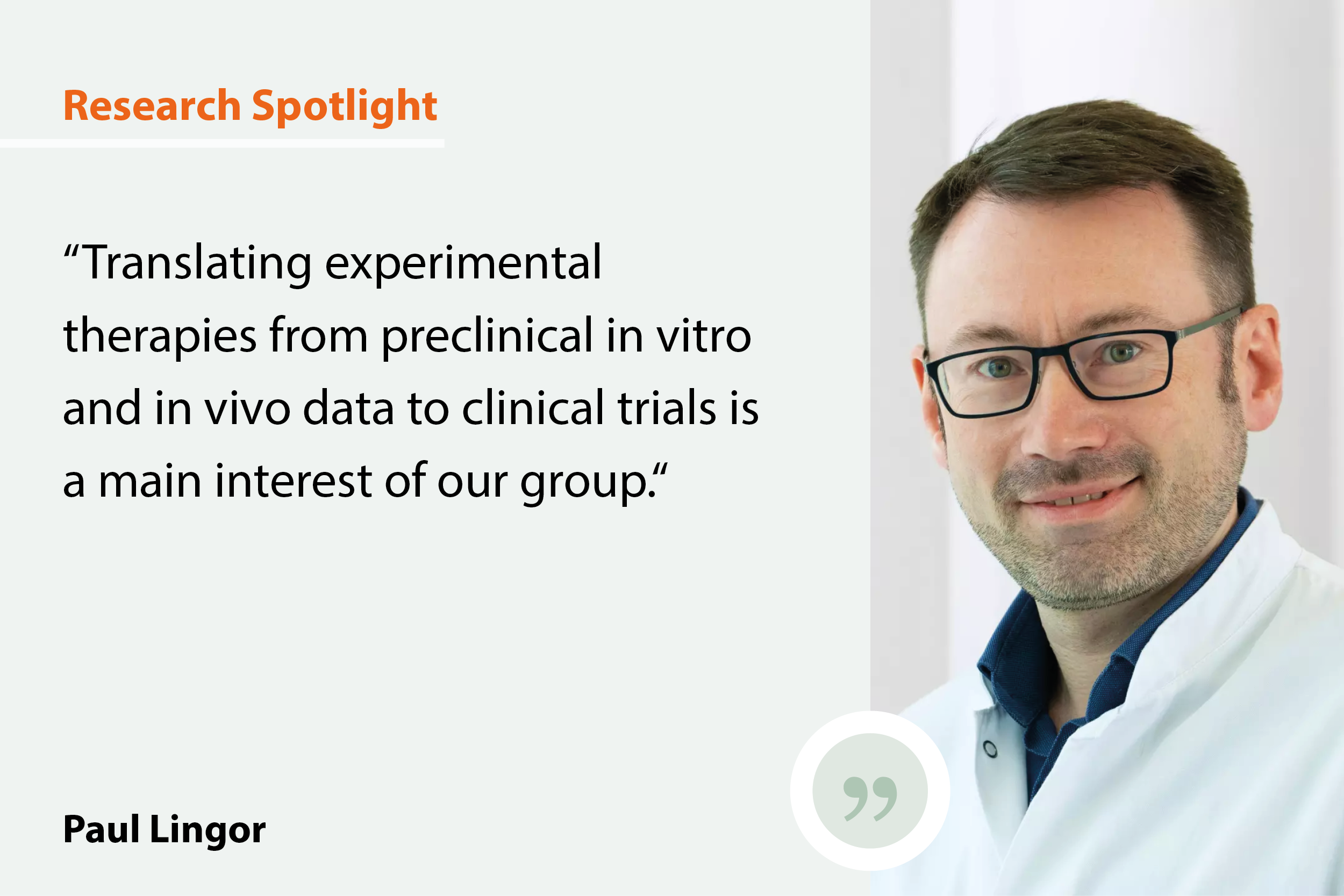  Research Spotlight: photo of researcher with citation on impact of research