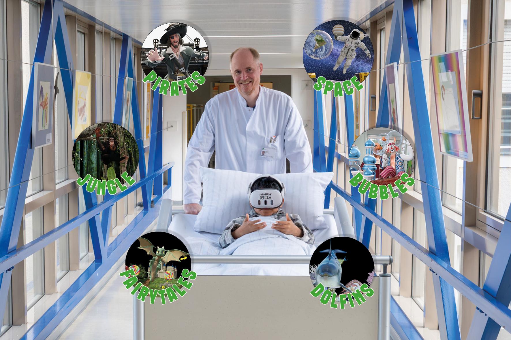 Prof. Jan Gödeke, stellvertretender Direktor der Kinderchirurgischen Klinik im Dr. von Haunerschen Kinderspital, mit einem Patienten