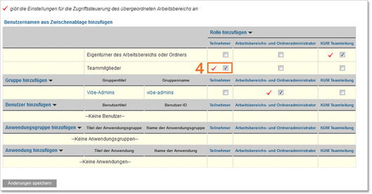 Lese- und Schreibzugriff für die Teammitglieder in der Zugriffssteuerung vergeben