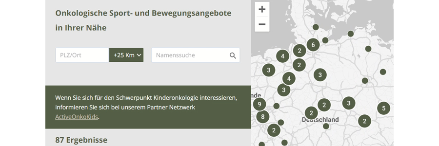 Bewegungstherapiesuche auf www.bewegung-bei-krebs.org