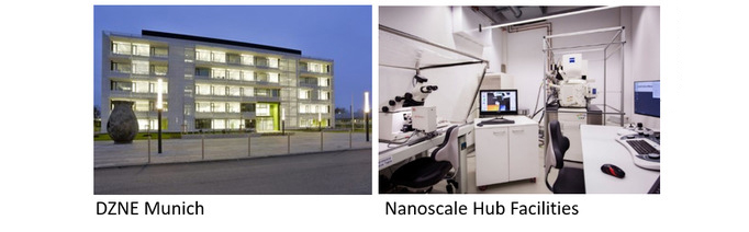  combination of two images: DZNE building and the equipment of the nanoscale hub facilities