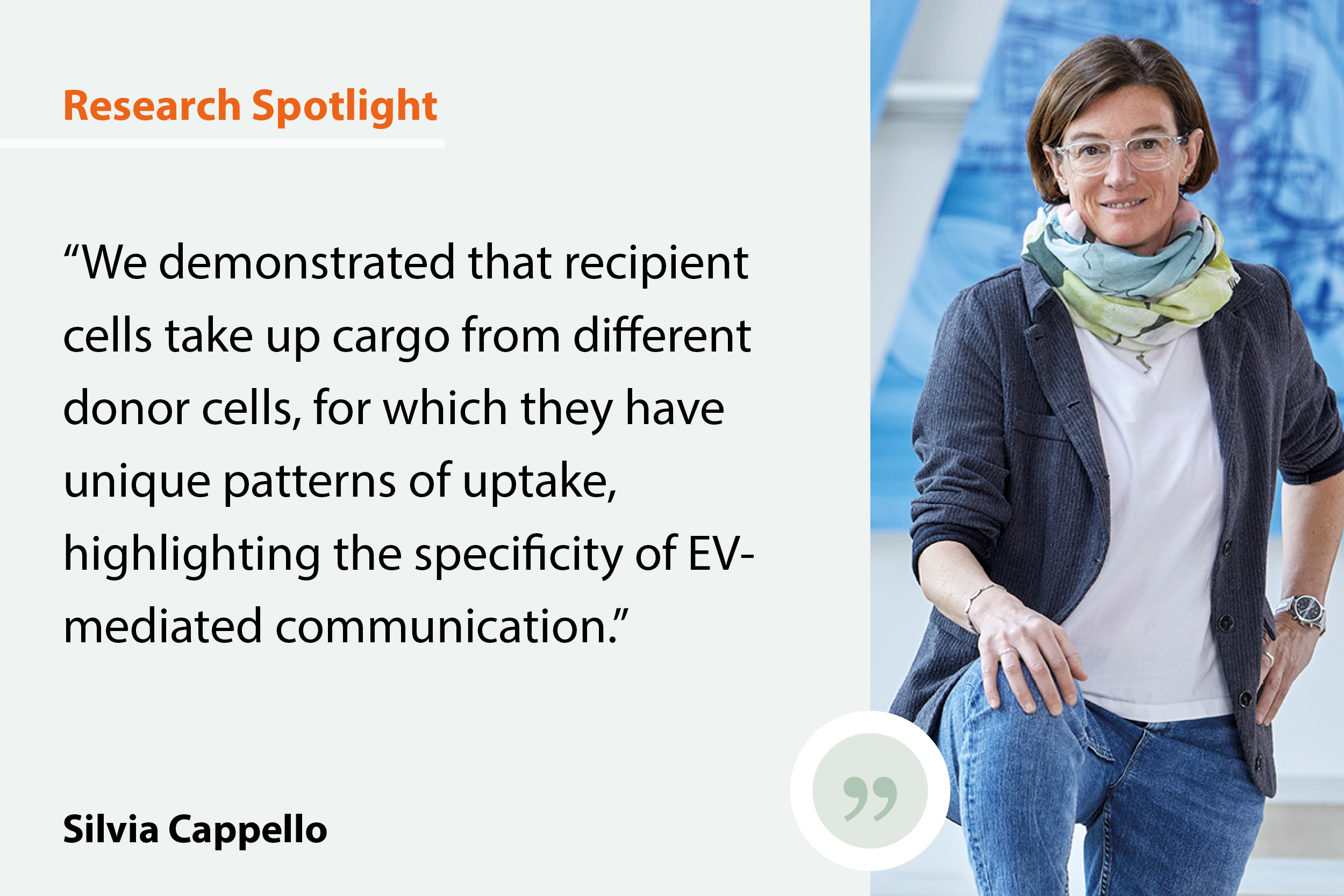   Research Spotlight: photo of researcher with citation on impact of research