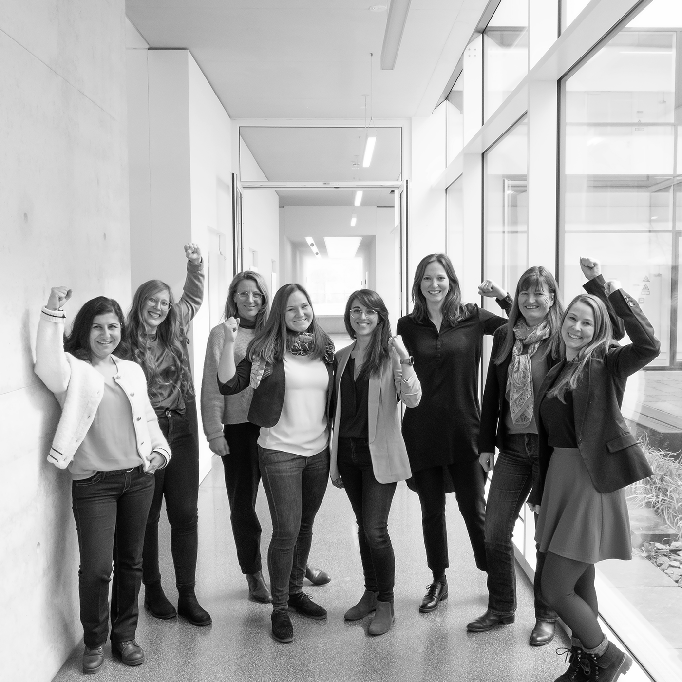  Group of female researchers cheering