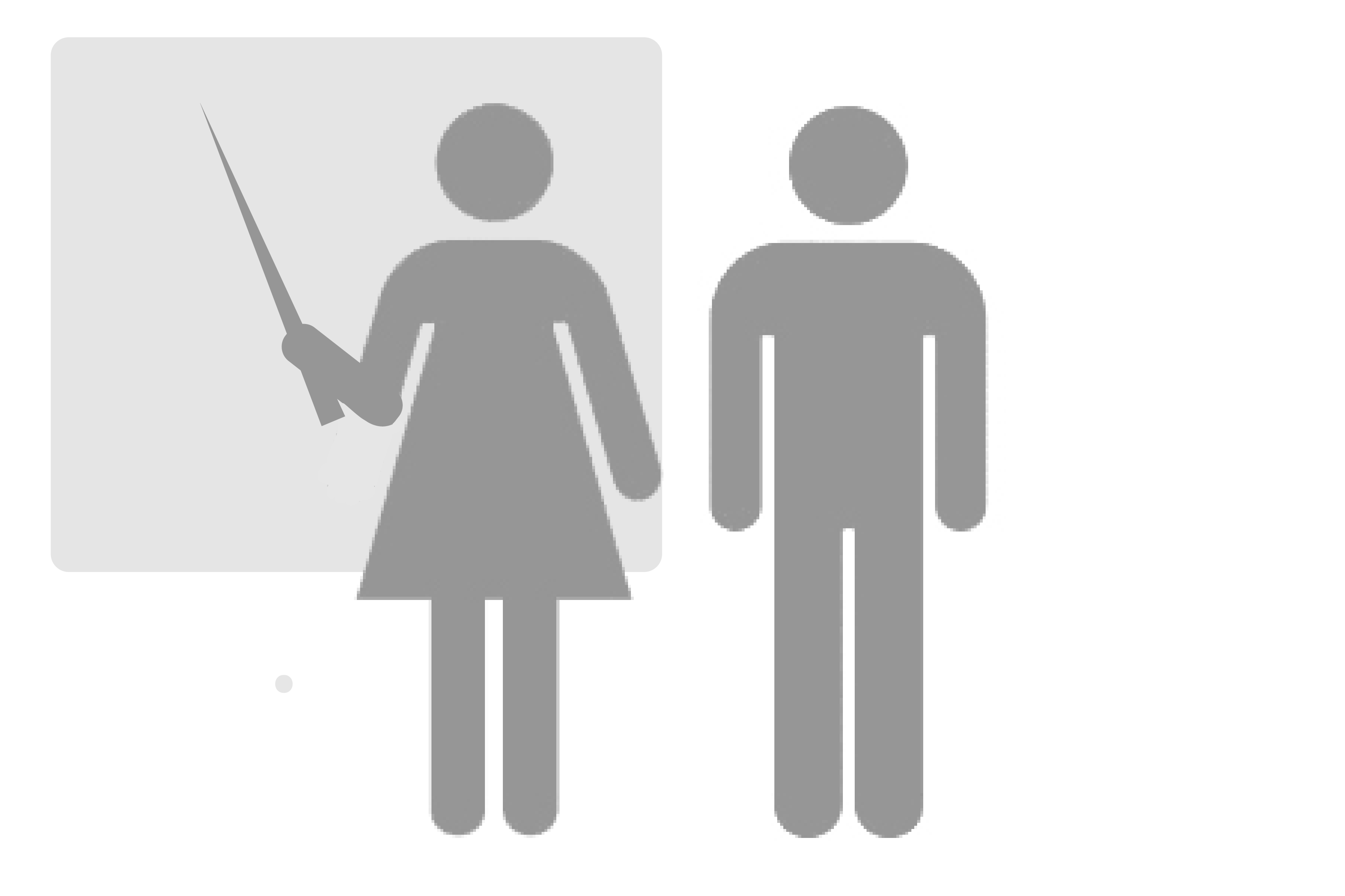  male and female icon in front of whiteboard